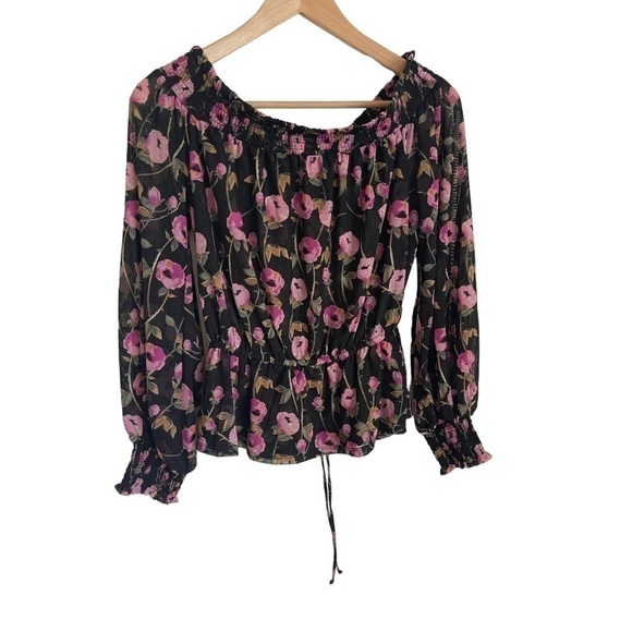 White House Black Market Floral Off-The-Shoulder Mesh Top SIZE Small - Picture 4 of 4